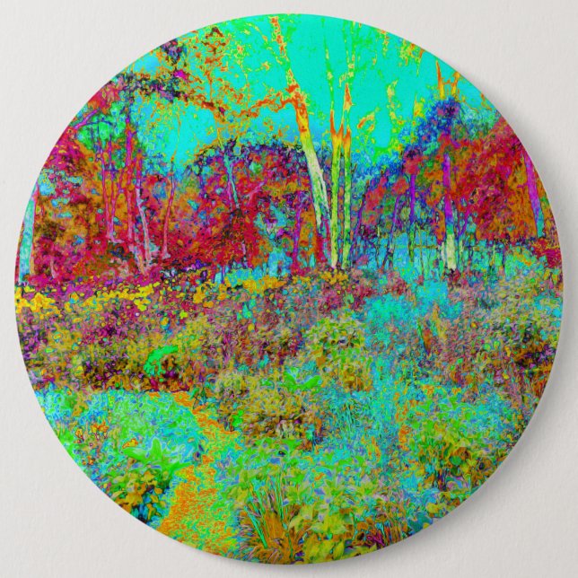 Psychedelic Autumn Guld och Aqua Garden Ligcape Knapp (Framsida)