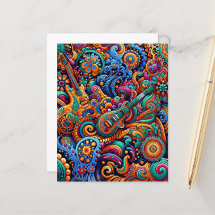 Psychedelic Batik Guitar Art-Colorful Retro Music