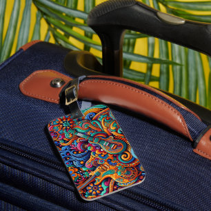 Psychedelic Batik Guitar Art-Colorful Retro Music Bagagebricka