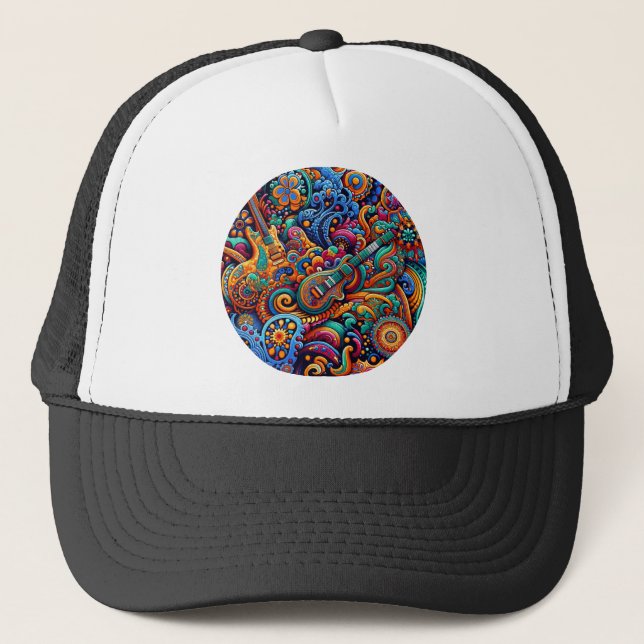 Psychedelic Batik Guitar Art-Colorful Retro Music Keps (Framsida)