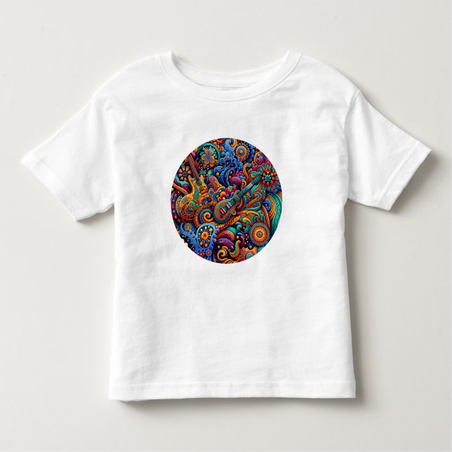 Psychedelic Batik Guitar Art-Colorful Retro Music T Shirt (Framsida)
