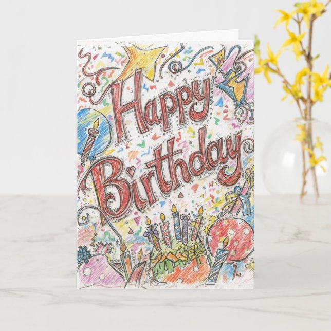 psychedelic birthday card kort (Gul blomma)