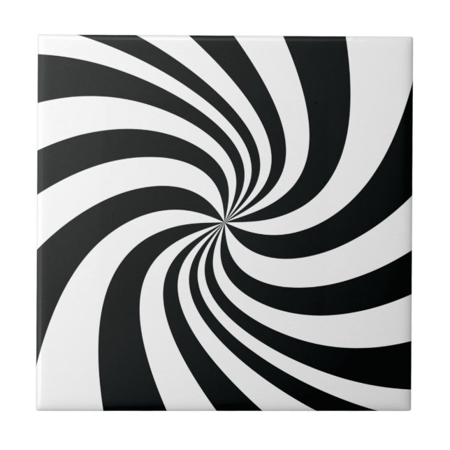 Psychedelic Black White Swirl Coola Trippy Spiral Kakelplatta (Framsidan)
