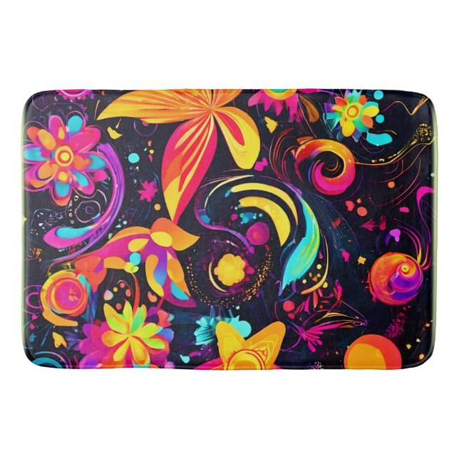 Psychedelic Blommigt Cosmos Badrumsmatta (Framsidan)