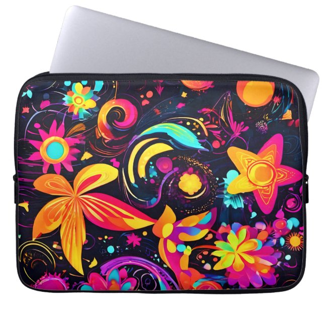 Psychedelic Blommigt Cosmos Laptop Fodral (Framsidan)
