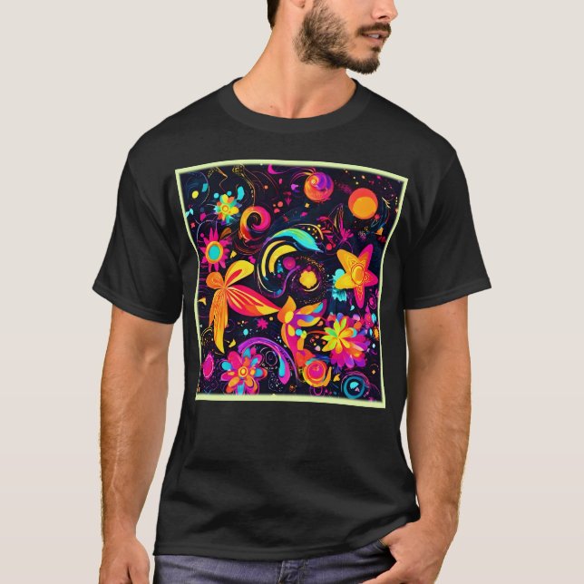 Psychedelic Blommigt Cosmos T Shirt (Framsida)