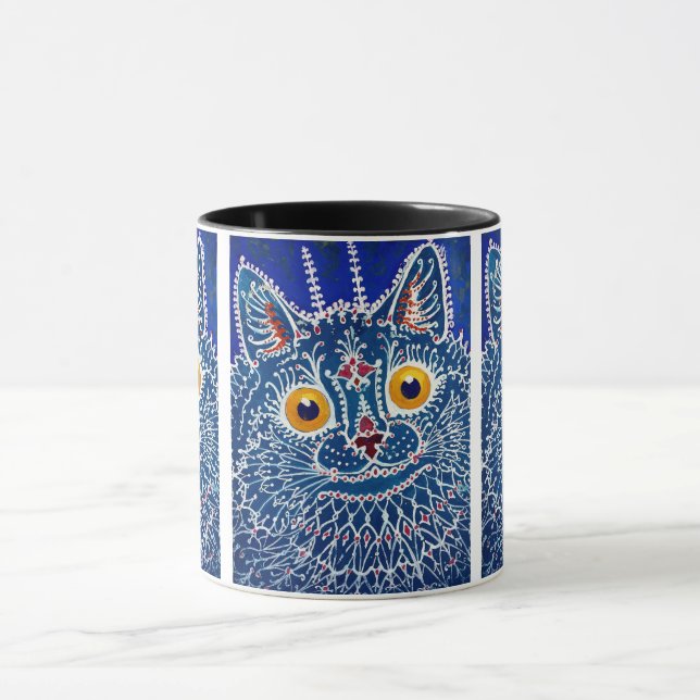 Psychedelic Blue Cat Painting av Louis Wain Mugg (Center)