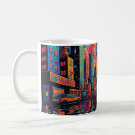 Psychedelic Blue Orange Drippy City Kaffemugg