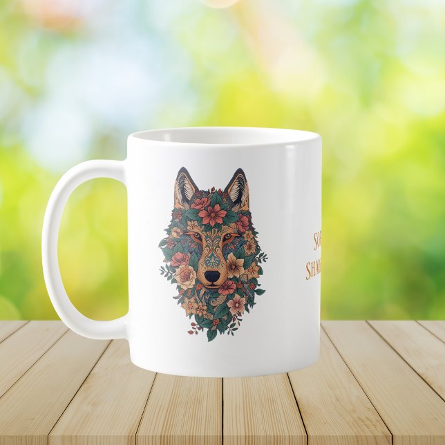 Psychedelic Boho Floral Wolf Art Coffee Kaffemugg (Skapare uppladdad)