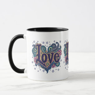 Psychedelic Boho Kärlek Lettering med Blommigt acc Mugg