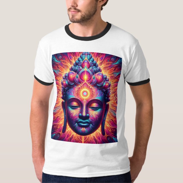 Psychedelic Buddha Art  - Vibrant Third Eye  T Shirt (Framsida)