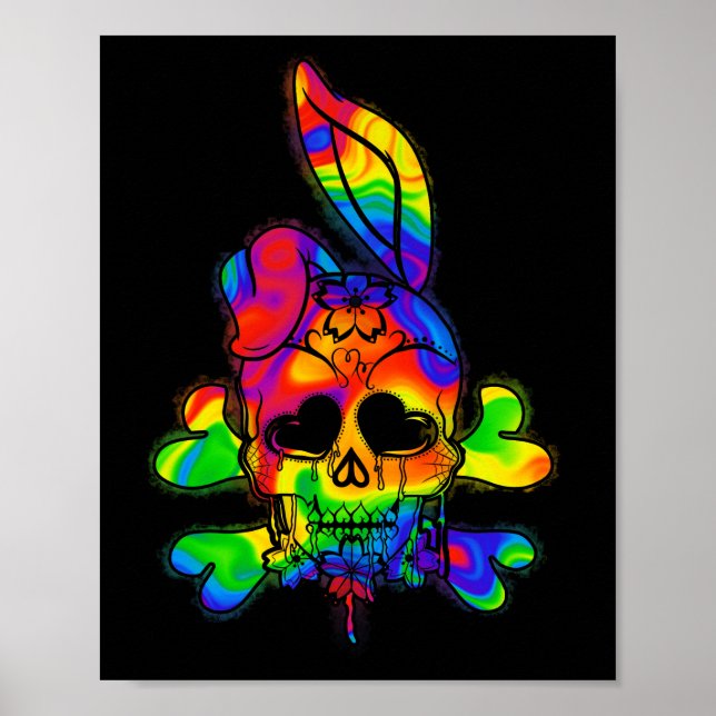 Psychedelic Bunny Skull Påsk Day Poster (Framsidan)