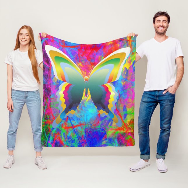 Psychedelic Butterflies Fleece Blanket (På plats)