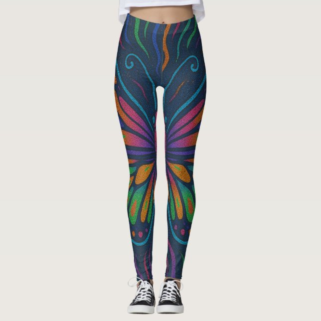 Psychedelic Butterfly Vibes Leggings (Framsida)