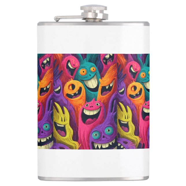 Psychedelic Cartoon Creature Vinyl Wrapped Flask Fickplunta (Framsidan)