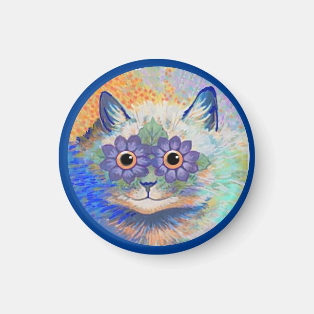 Psychedelic Cat, av Louis Wain,Button Keychain Mag Magnet (Framsidan)