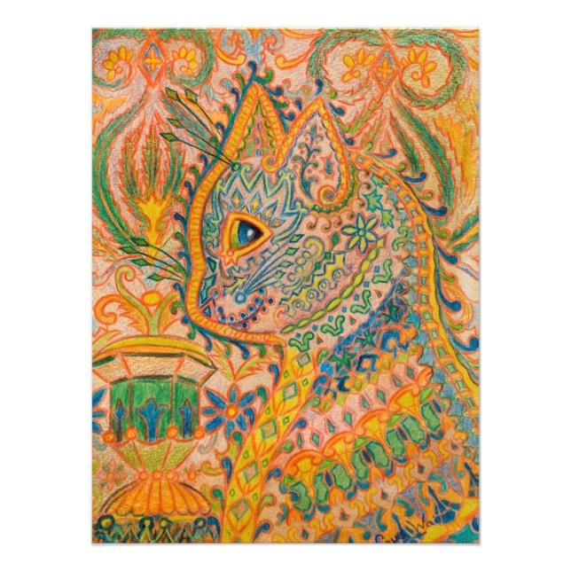 Psychedelic Cat av Louis Wain Fototryck (Framsidan)