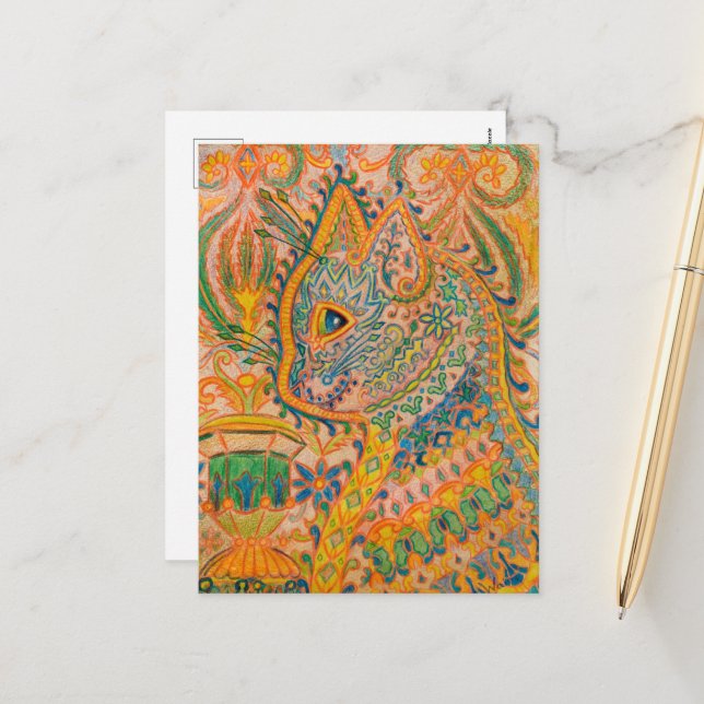Psychedelic Cat av Louis Wain Helg Vykort (Fram/Back In Situ)