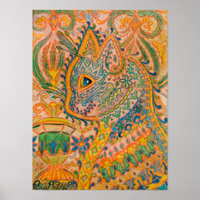 Psychedelic Cat av Louis Wain Poster (Framsidan)