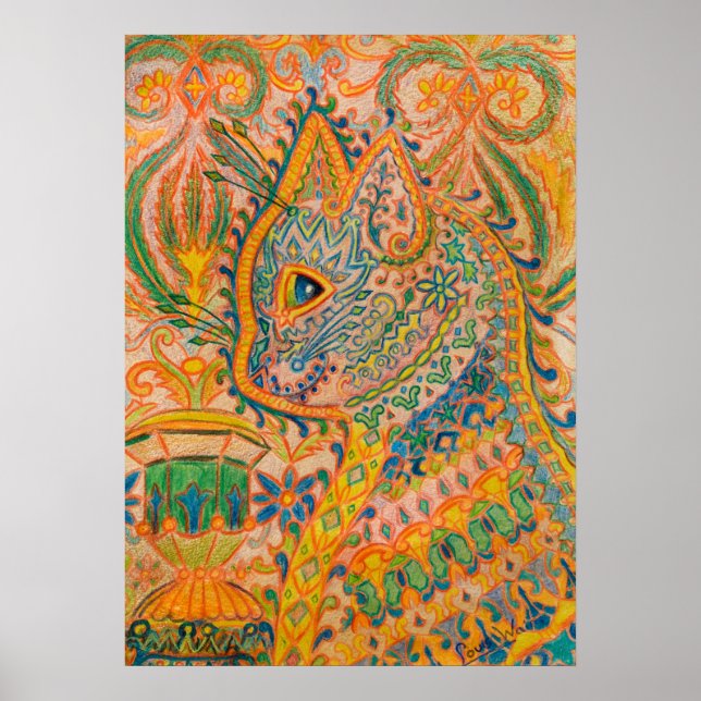 Psychedelic Cat av Louis Wain Poster (Framsidan)