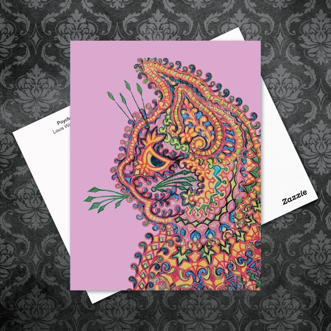 Psychedelic Cat Illustration Louis Wain-vykort Vykort (Skapare uppladdad)