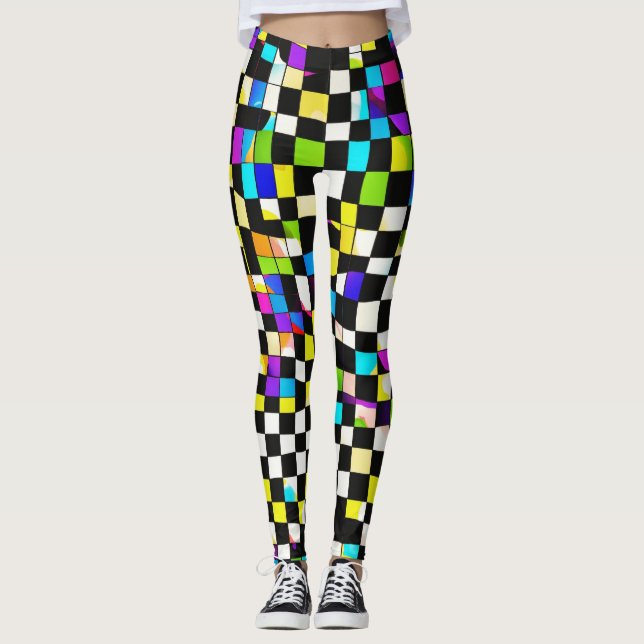 "Psychedelic Checkmate: Trippy Checkered Leggings" Leggings (Framsida)