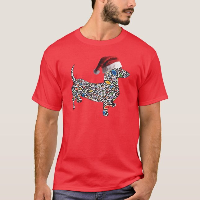 Psychedelic-Cheetah-Doxie-Santa T Shirt (Framsida)