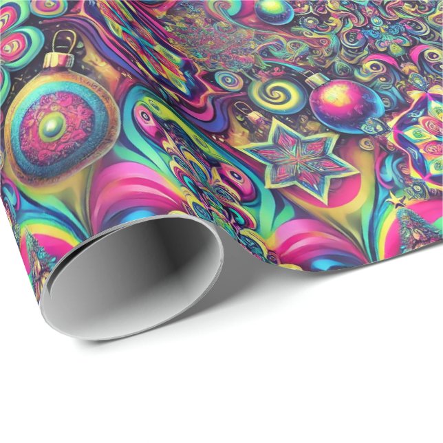 Psychedelic Christmas Wrapping Paper Presentpapper (Rullad Hörn)