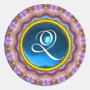 PSYCHEDELIC CIRCLES MONOGRAM Blue turquase rosa Runt Klistermärke