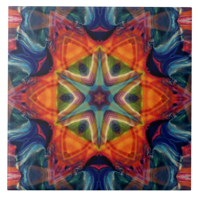 Psychedelic Colorful Kaleidoscope Mönster Kakelplatta (Framsidan)