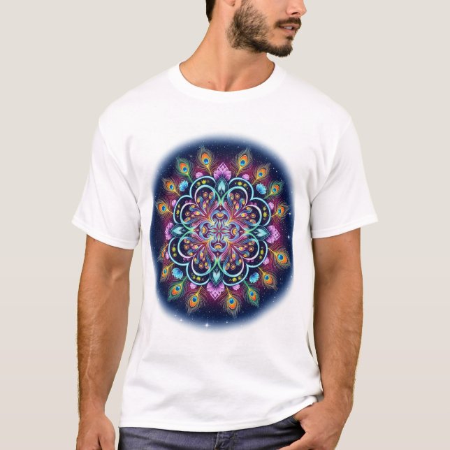 Psychedelic Cosmic Lotus Mandala Art T Shirt (Framsida)