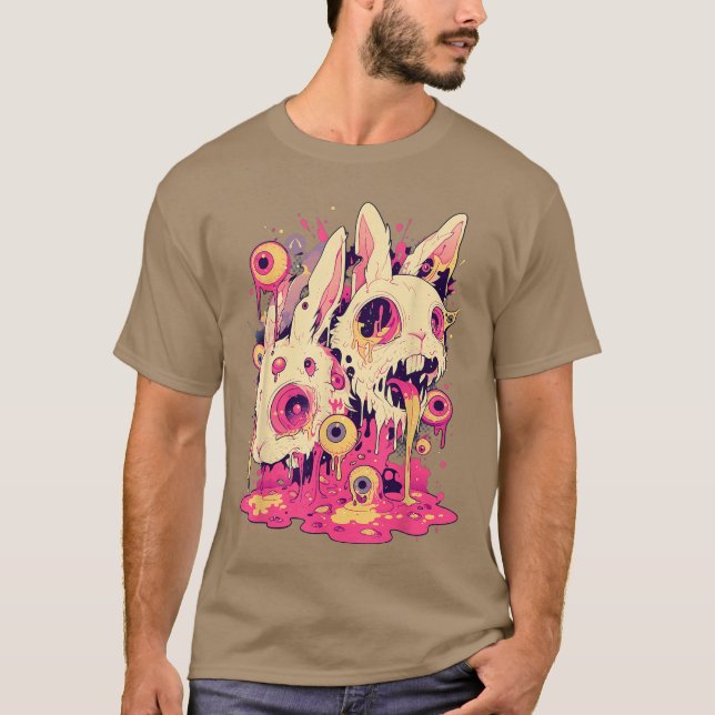 Psychedelic Creepy Horror Bunny Rabbit Goth Horror T Shirt (Framsida)