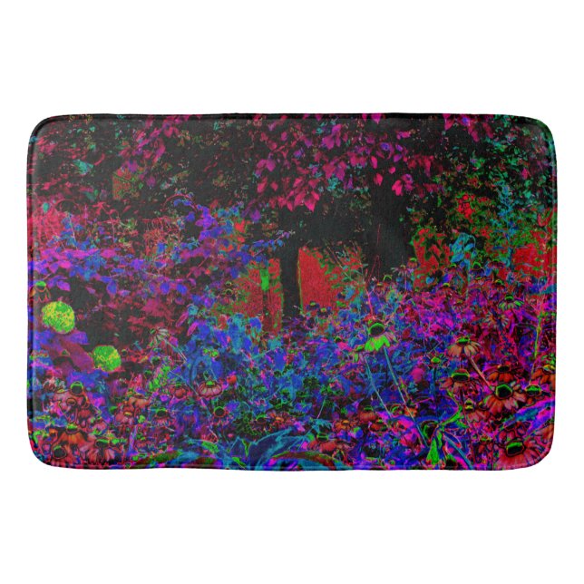 Psychedelic Crimson Red and Black Garden Sunrise Badrumsmatta (Framsidan)