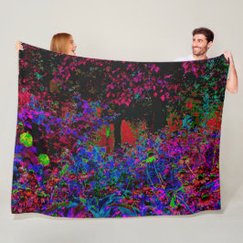 Psychedelic Crimson Red and Black Garden Sunrise Fleecefilt