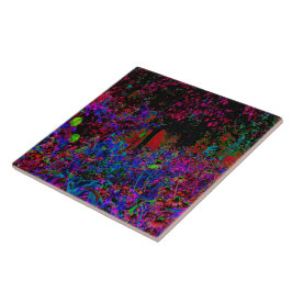 Psychedelic Crimson Red and Black Garden Sunrise Kakelplatta