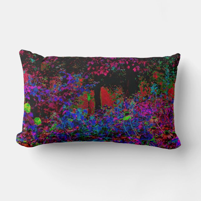 Psychedelic Crimson Red and Black Garden Sunrise Lumbarkudde (Framsida)