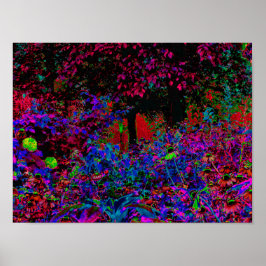 Psychedelic Crimson Red and Black Garden Sunrise Poster