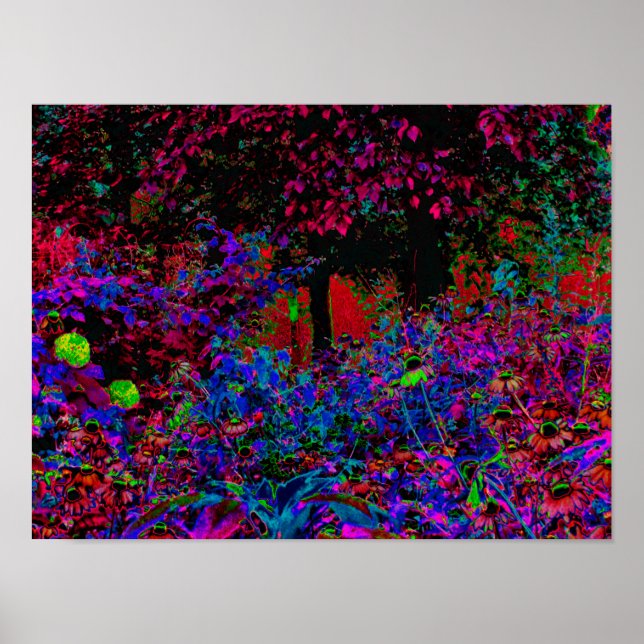 Psychedelic Crimson Red and Black Garden Sunrise Poster (Framsidan)