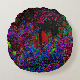 Psychedelic Crimson Red and Black Garden Sunrise Rund Kudde