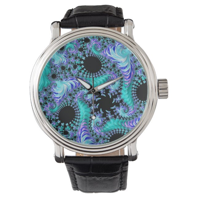 Psychedelic Cyan Tentacle Abstrakt Fractal Art Armbandsur (Framsida)