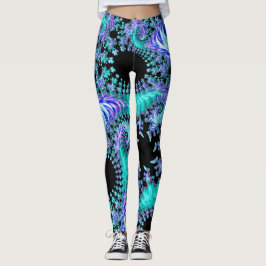 Psychedelic Cyan Tentacle Abstrakt Fractal Art Leggings