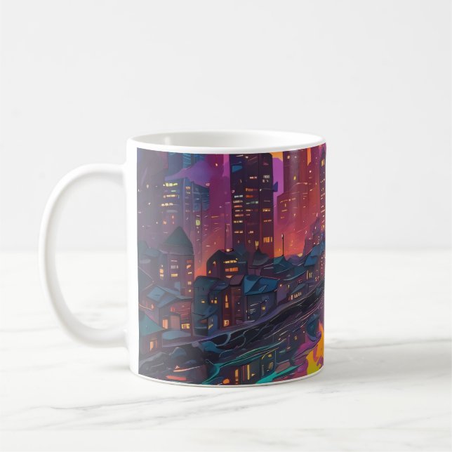 Psychedelic Darker Cityscape Kaffemugg (Vänster)