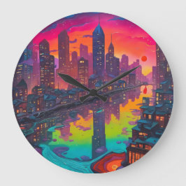 Psychedelic Darker Cityscape Stor Klocka