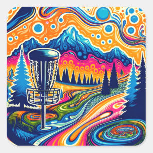 Psychedelic Disk Golf Course i bergen Fyrkantigt Klistermärke