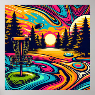 Psychedelic Disk Golf Course vid Sunset Poster