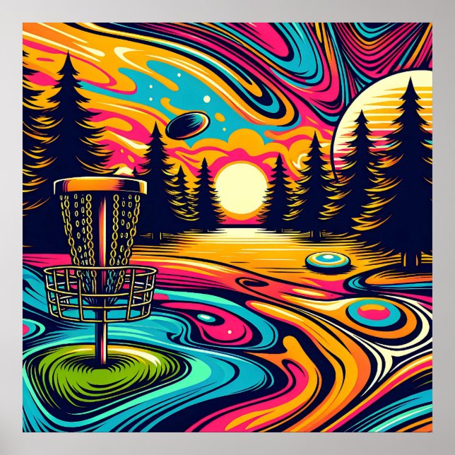 Psychedelic Disk Golf Course vid Sunset Poster (Framsidan)