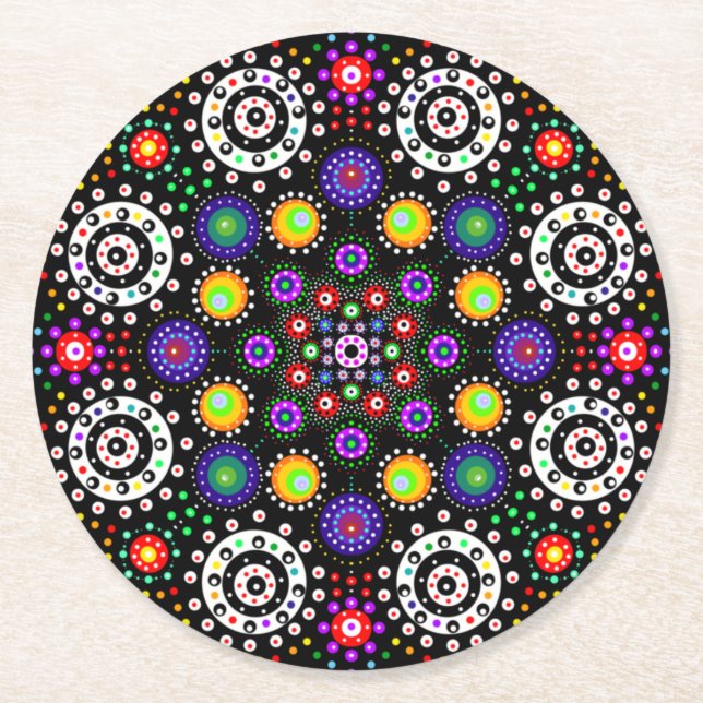 Psychedelic Dot Mandala Underlägg Papper Rund (Framsidan)