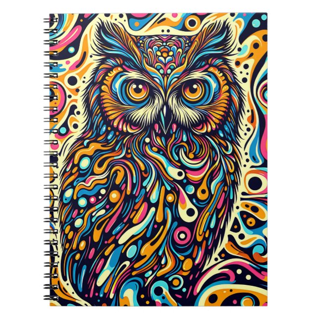 Psychedelic Dream Owl – Pop Art Wildlife Anteckningsbok (Framsidan)