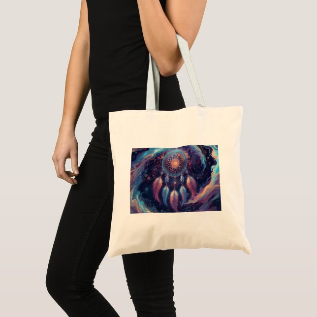 psychedelic dreamcatcher tote bag tygkasse (Framsida (produkt))