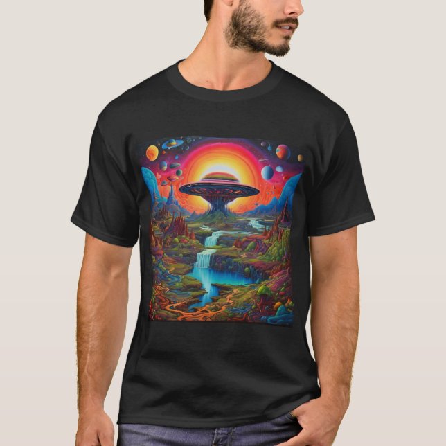 Psychedelic Dreamscape Alien T Shirt (Framsida)
